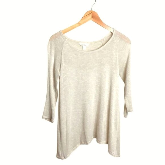 Decree Womens Beige Lightweight Knit Sheer Sweater Pleated Flowly Back Panel - Picture 1 of 9